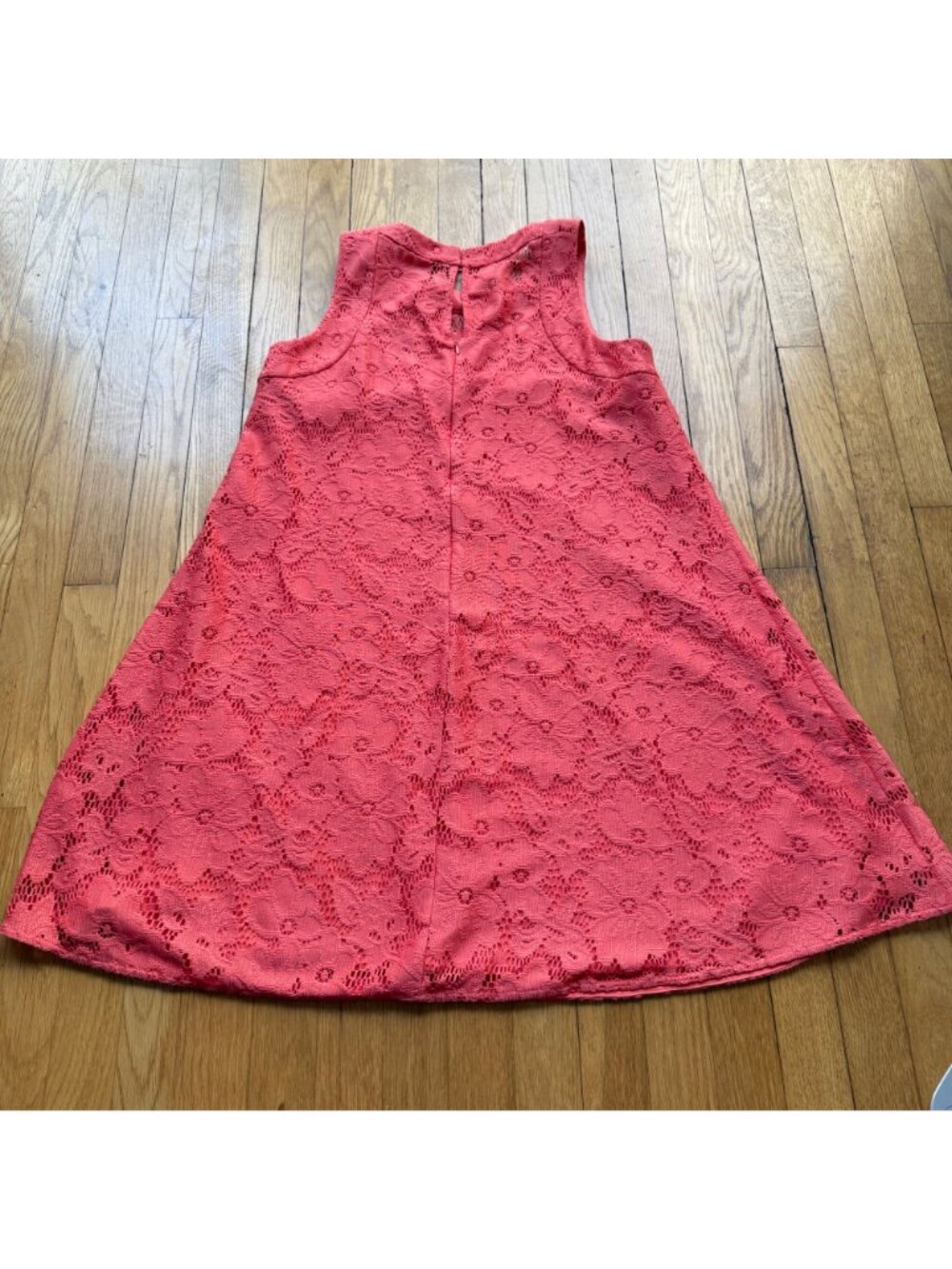 Donna Morgan Size 6 Coral Pink Sleeveless Tent Lace Overlay Trapeze Mini Dress - Picture 14 of 15